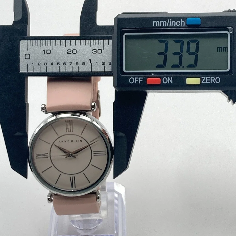 Anne Klein Women's Watch 34mm Silver Tone Beige Dial Silicone Band New Battery